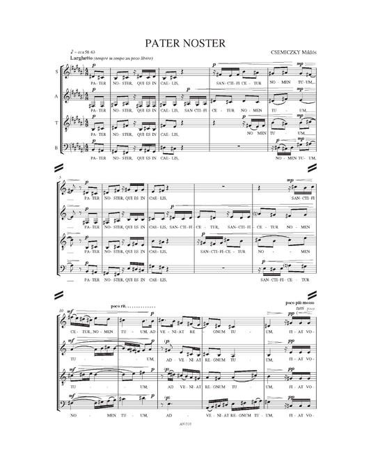 Miklós Csemiczky: Pater Noster (SATB)