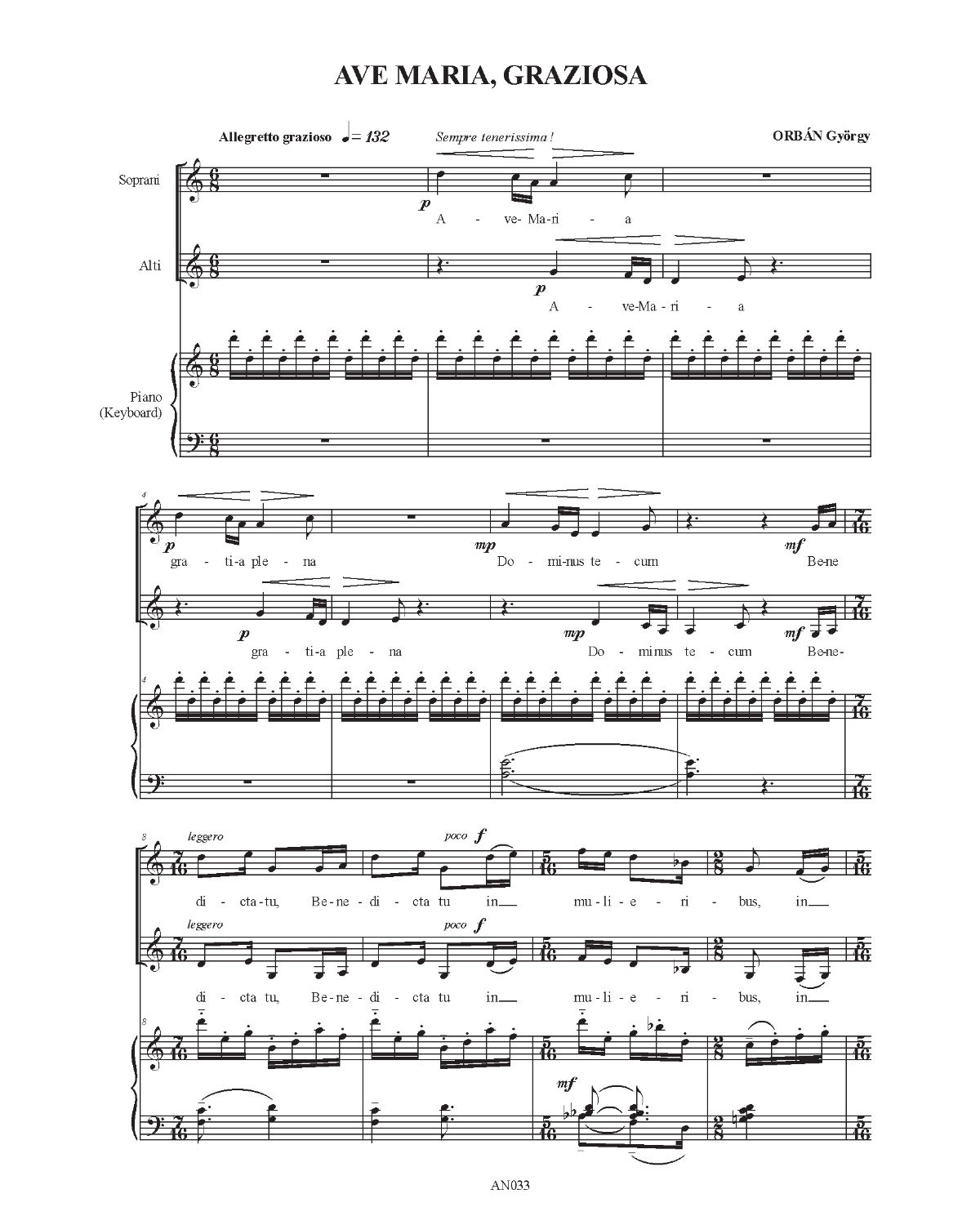 György Orbán: Ave Maria, graziosa (SA, piano)