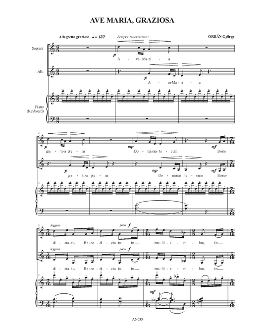 György Orbán: Ave Maria, graziosa (SA, piano)