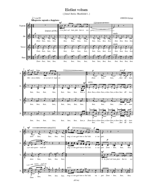 György Orbán: Elefánt voltam (SATB)