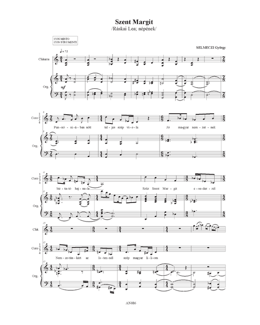 György Selmeczi: Szent Margit - unison (SATB, instruments)