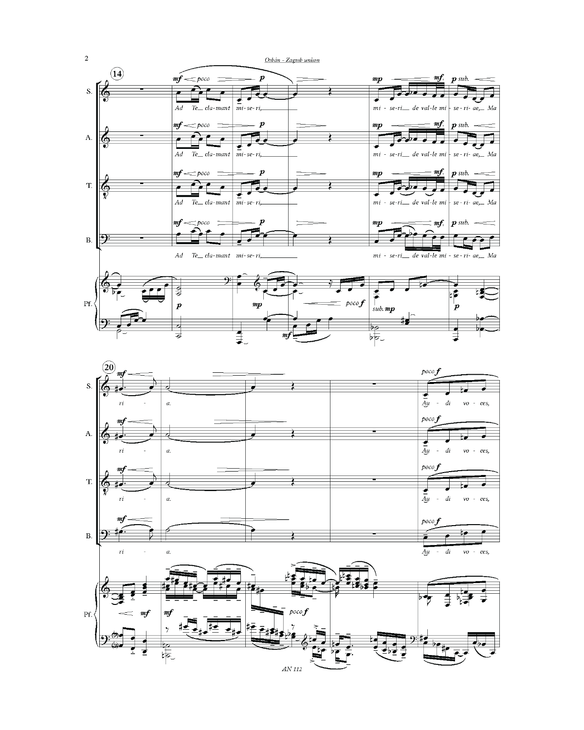 György Orbán: Zagreb unison (SATB, piano)