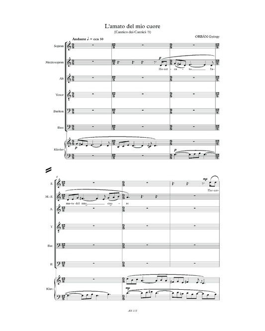 György Orbán: L'amato del mio cuore (SMsATBB, piano)