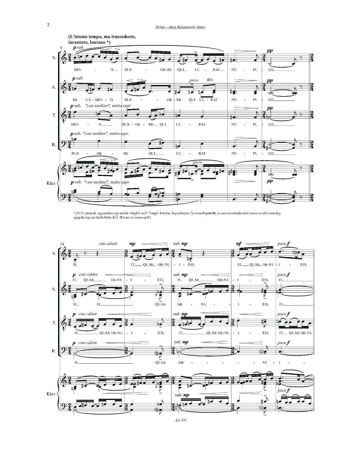 György Orbán: Alma redemptoris mater in D (SATB, piano)
