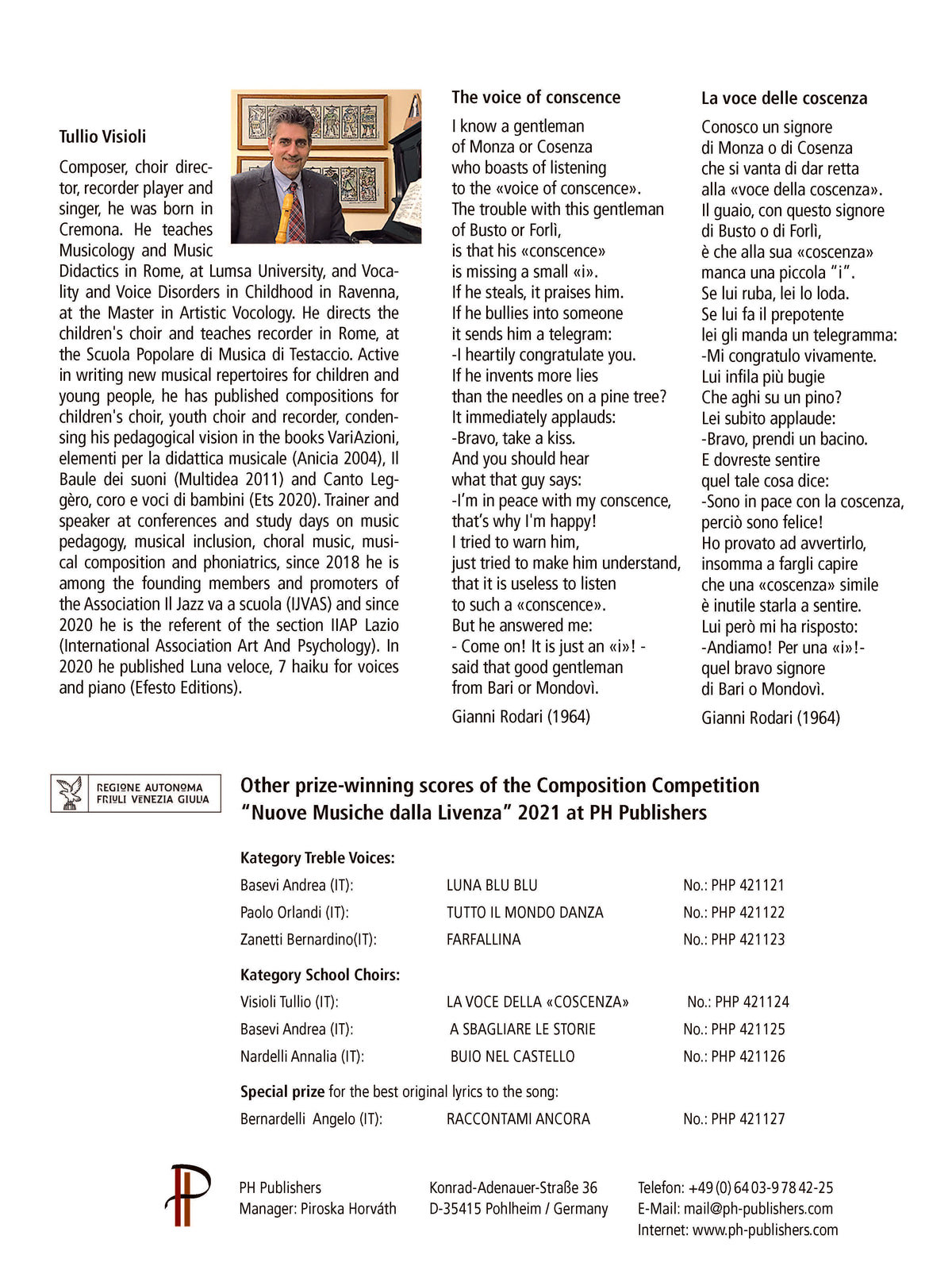 Tullio Visioli: La voce della - coscenza (SA, zongora)