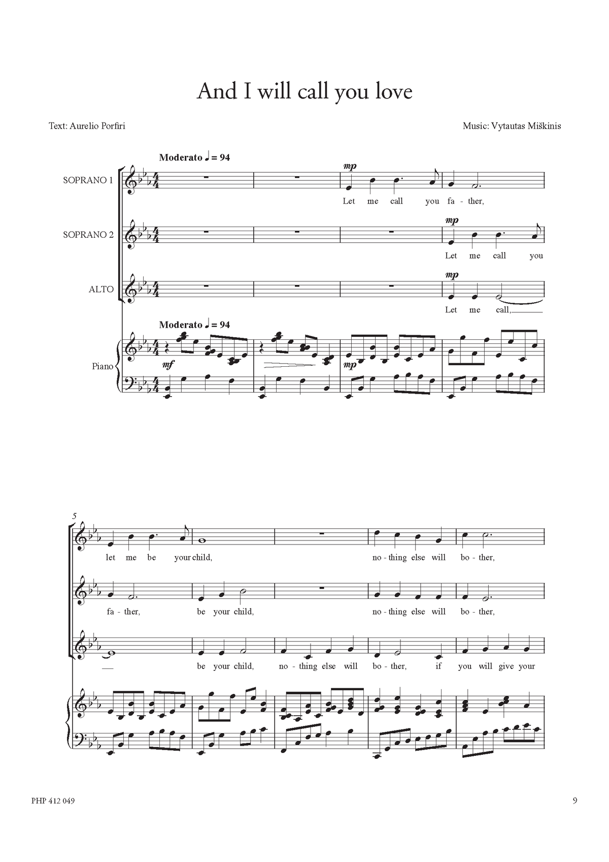 Vytautas Miškinis: Child Heart (SSA, zongora)