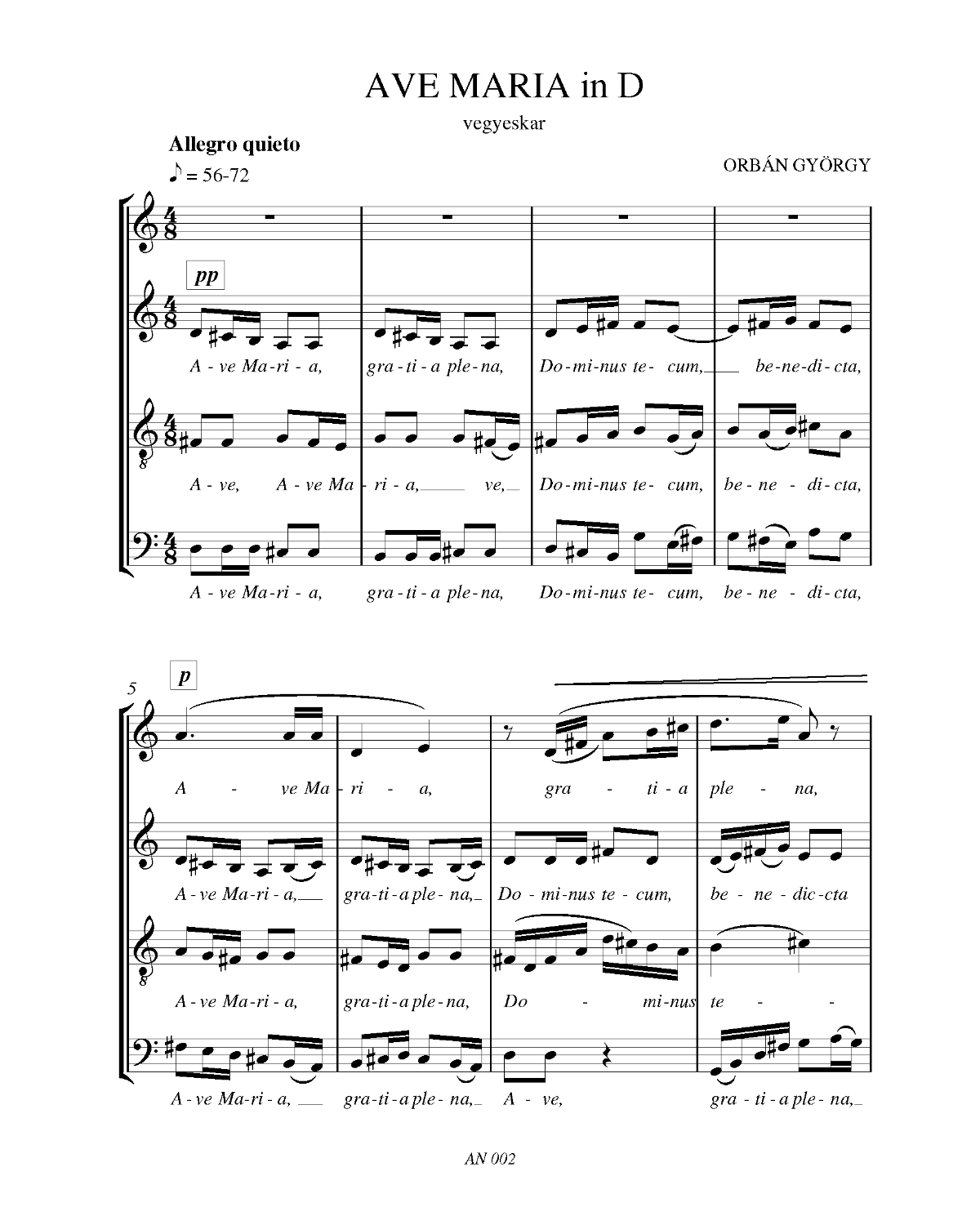 György Orbán: Ave Maria in D (SATB)