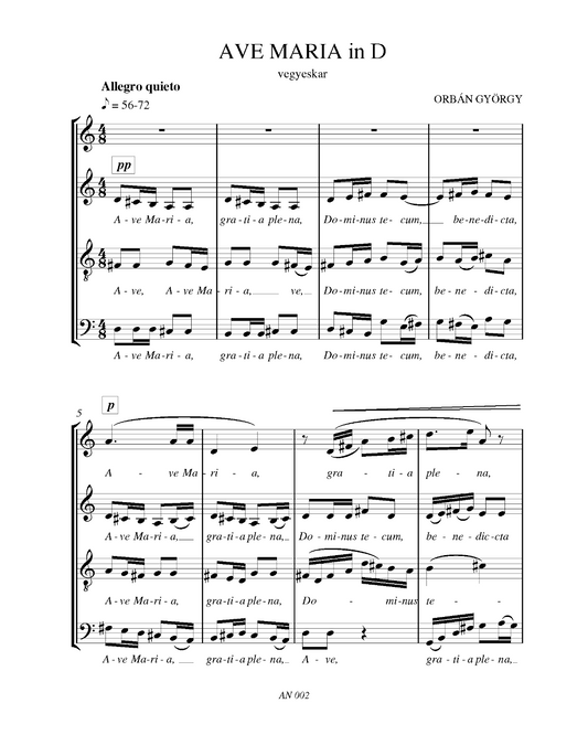 György Orbán: Ave Maria in D (SATB)