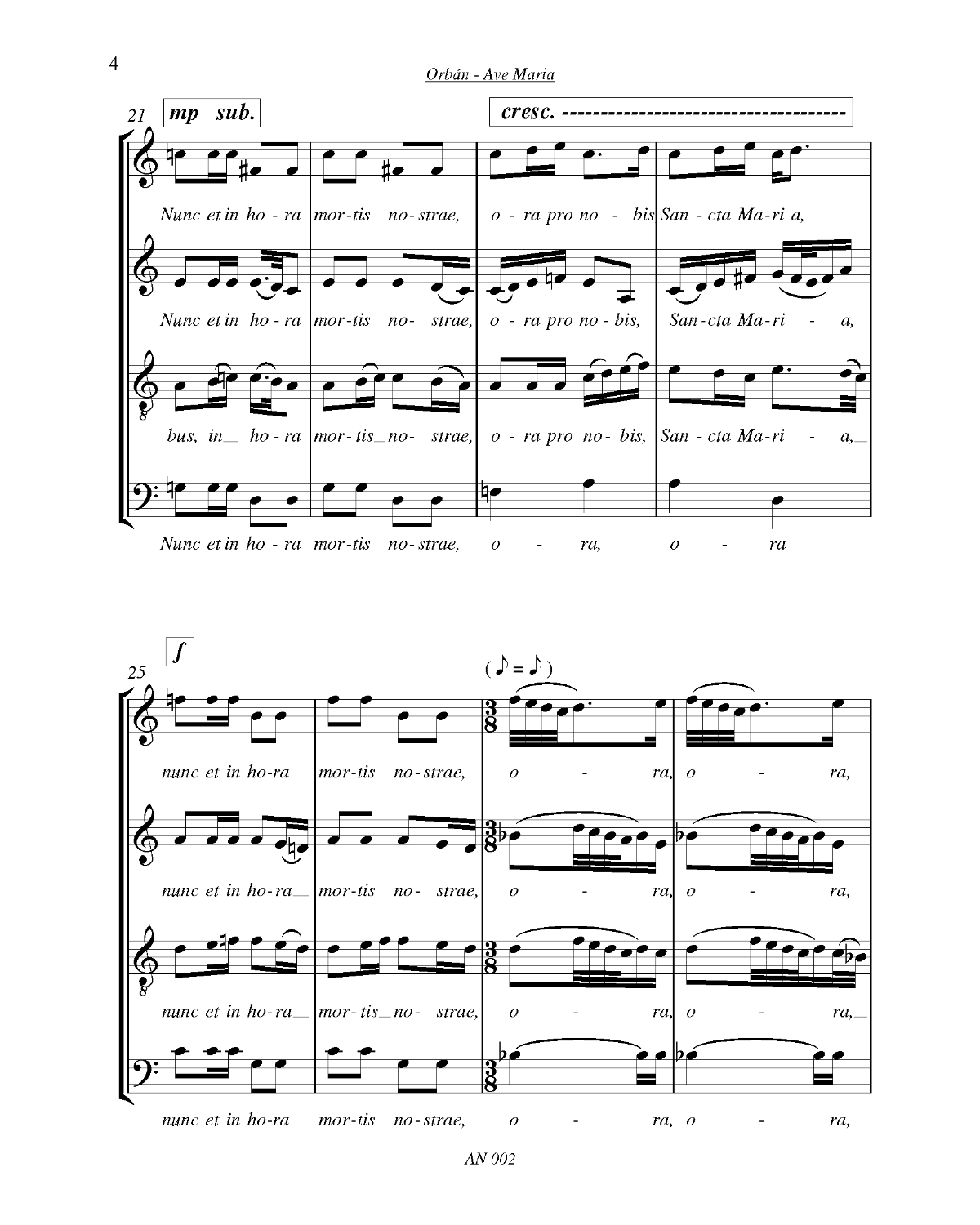 György Orbán: Ave Maria in D (SATB)