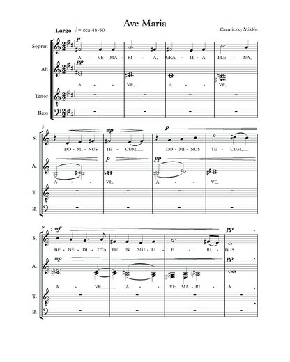 Miklós Csemiczky: Ave Maria in D (SATB)