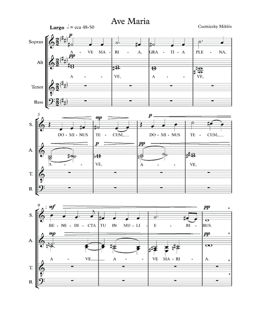 Miklós Csemiczky: Ave Maria in D (SATB)