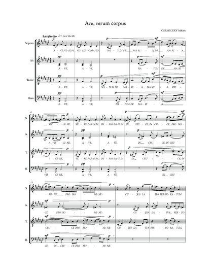 Miklós Csemiczky: Ave verum corpus (SATB)