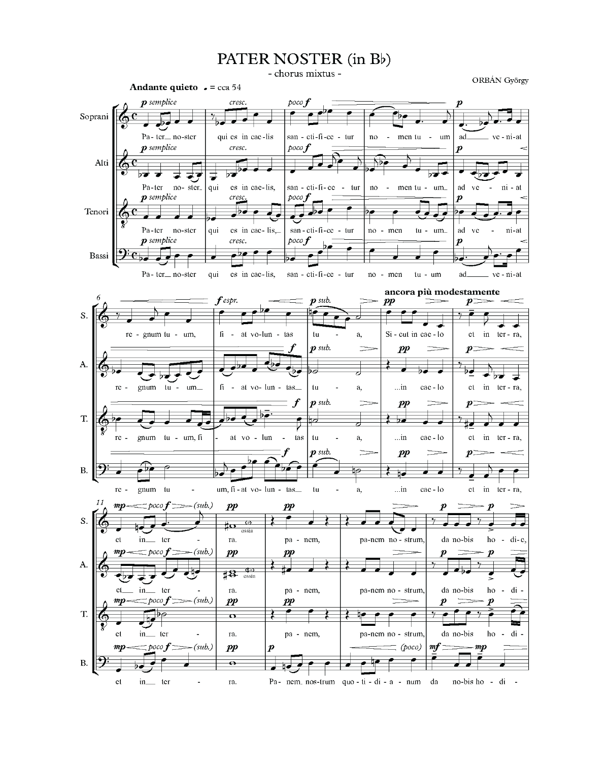 György Orbán: Pater noster in B (SATB)