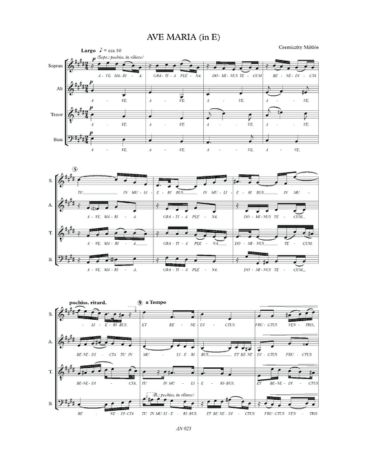 Miklós Csemiczky: Ave Maria in E (SATB)