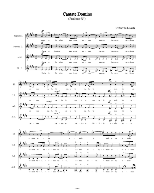 Levente Gyöngyösi: Cantate Domino (SSAA)