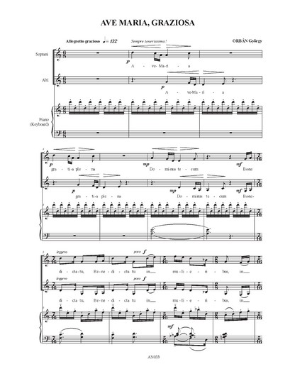 György Orbán: Ave Maria, graziosa (SA, piano)
