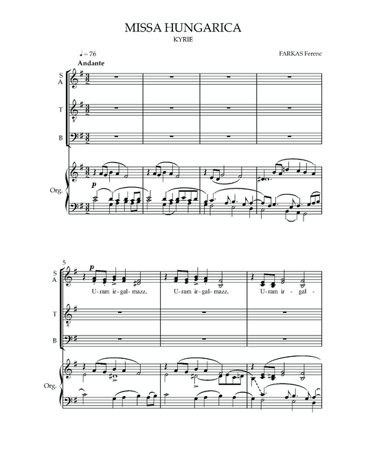 Ferenc Farkas: Missa Hungarica (SATB, organ)