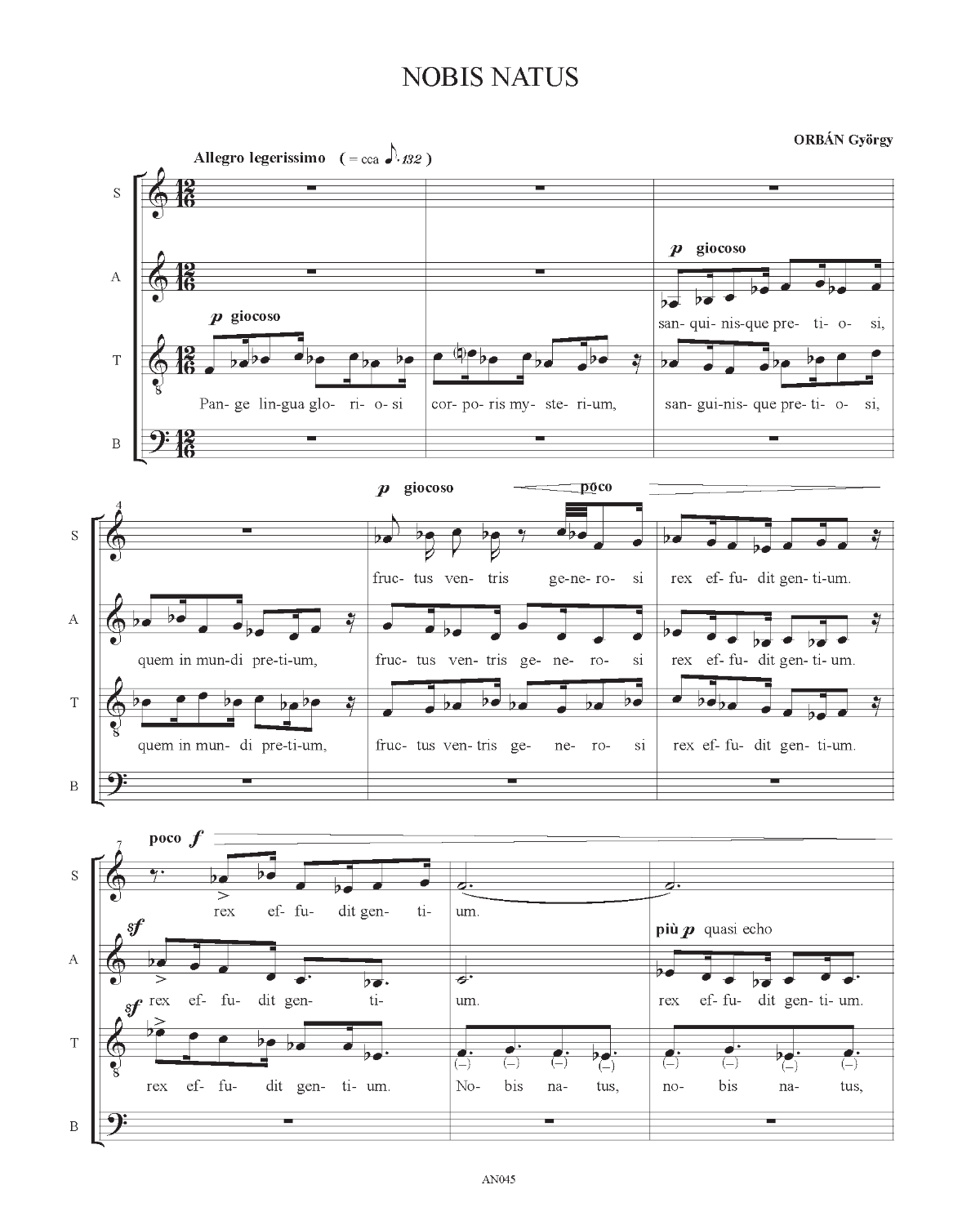 György Orbán: Nobis Natus (SATB)