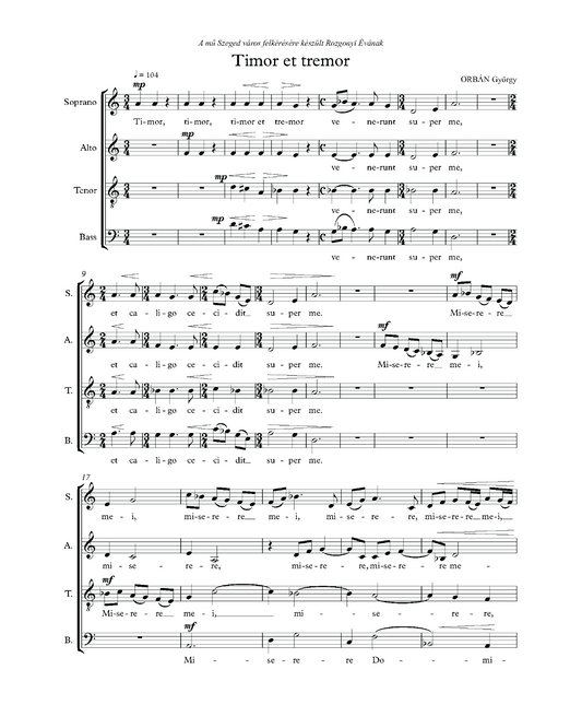 György Orbán: Timor et tremor (SATB)
