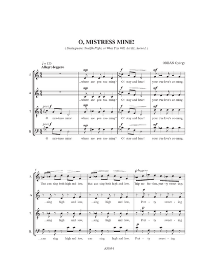 György Orbán: O, Mistress mine (SATB)