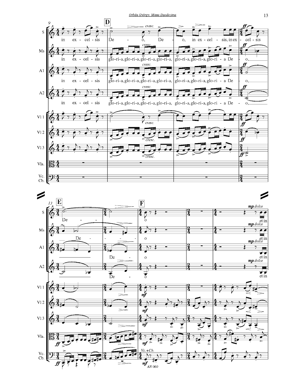 György Orbán: Missa Duodecima (SSAA, instruments)