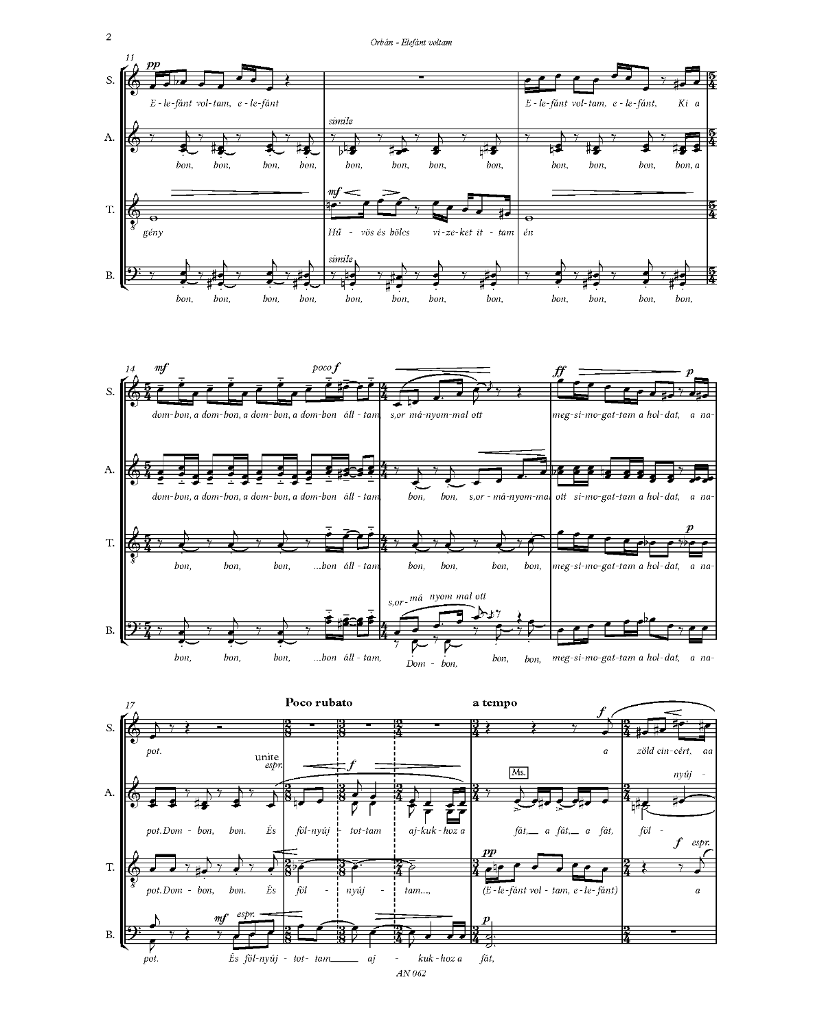 György Orbán: Elefánt voltam (SATB)