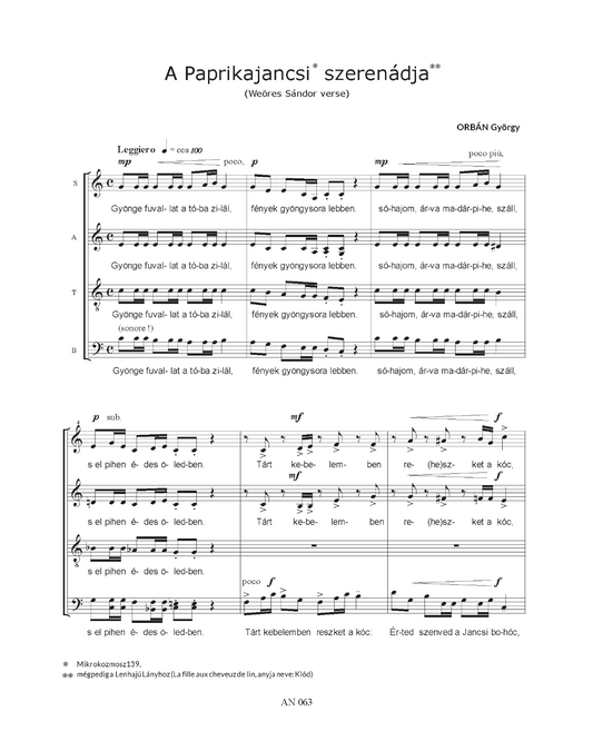 György Orbán: Paprikajancsi szerenádja (SATB)