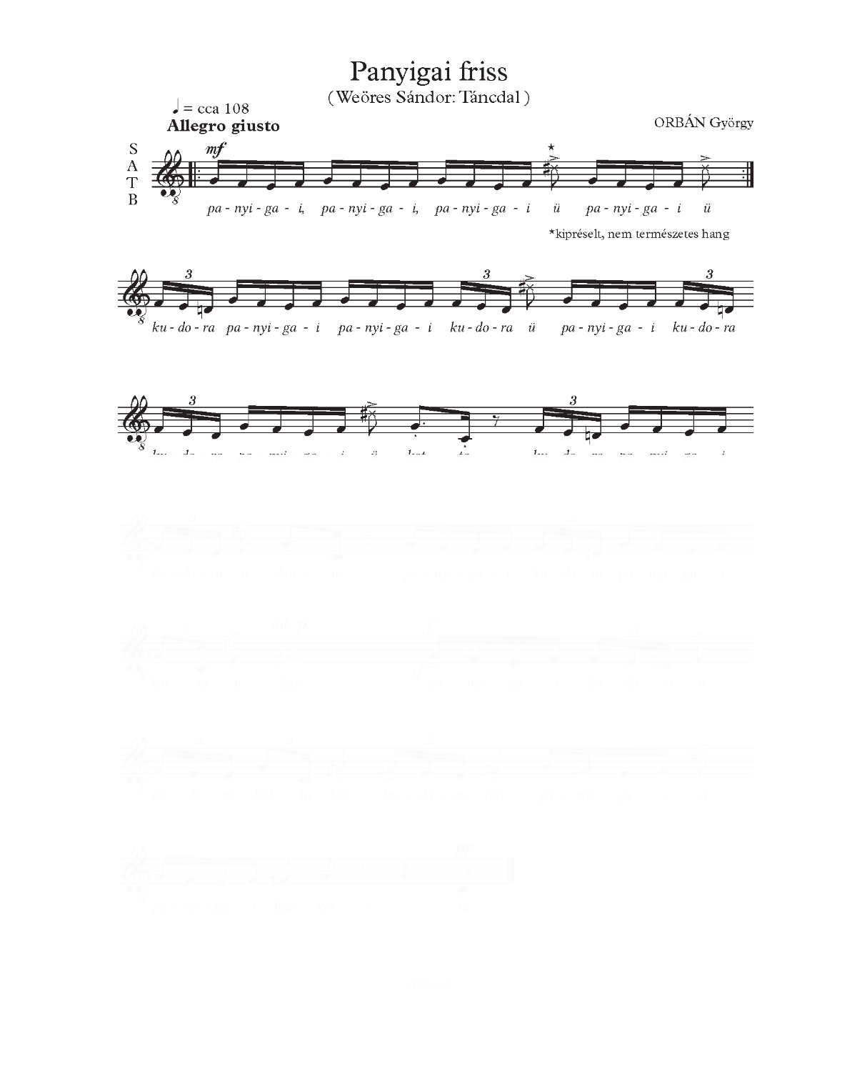 György Orbán: Panyigai friss (SATB)