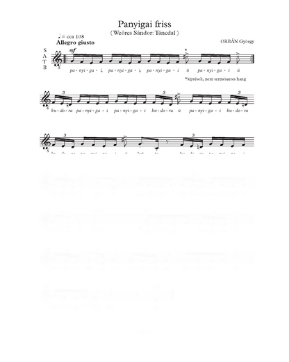 György Orbán: Panyigai friss (SATB)