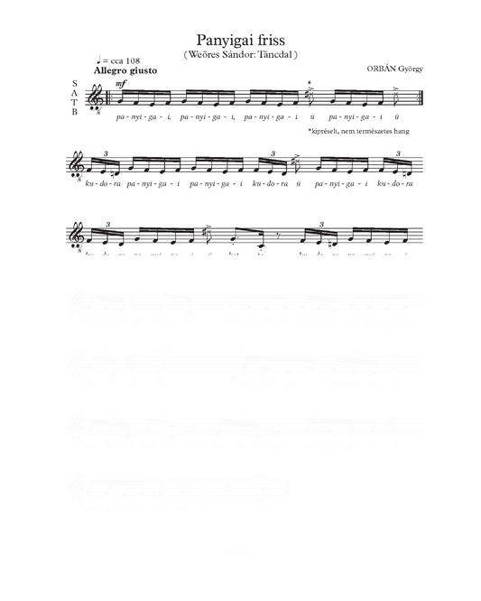 György Orbán: Panyigai friss (SATB)