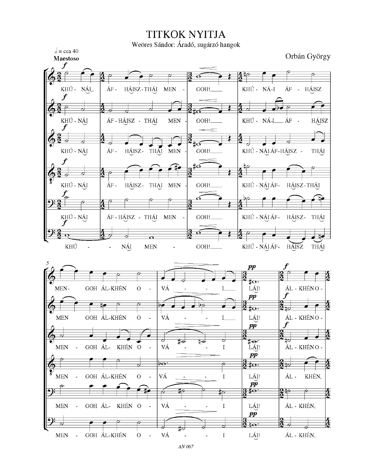 György Orbán: Titkok nyitja (SATB)