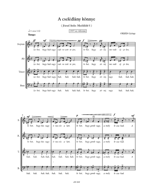 György Orbán: A cselédlány könnye (SATB)