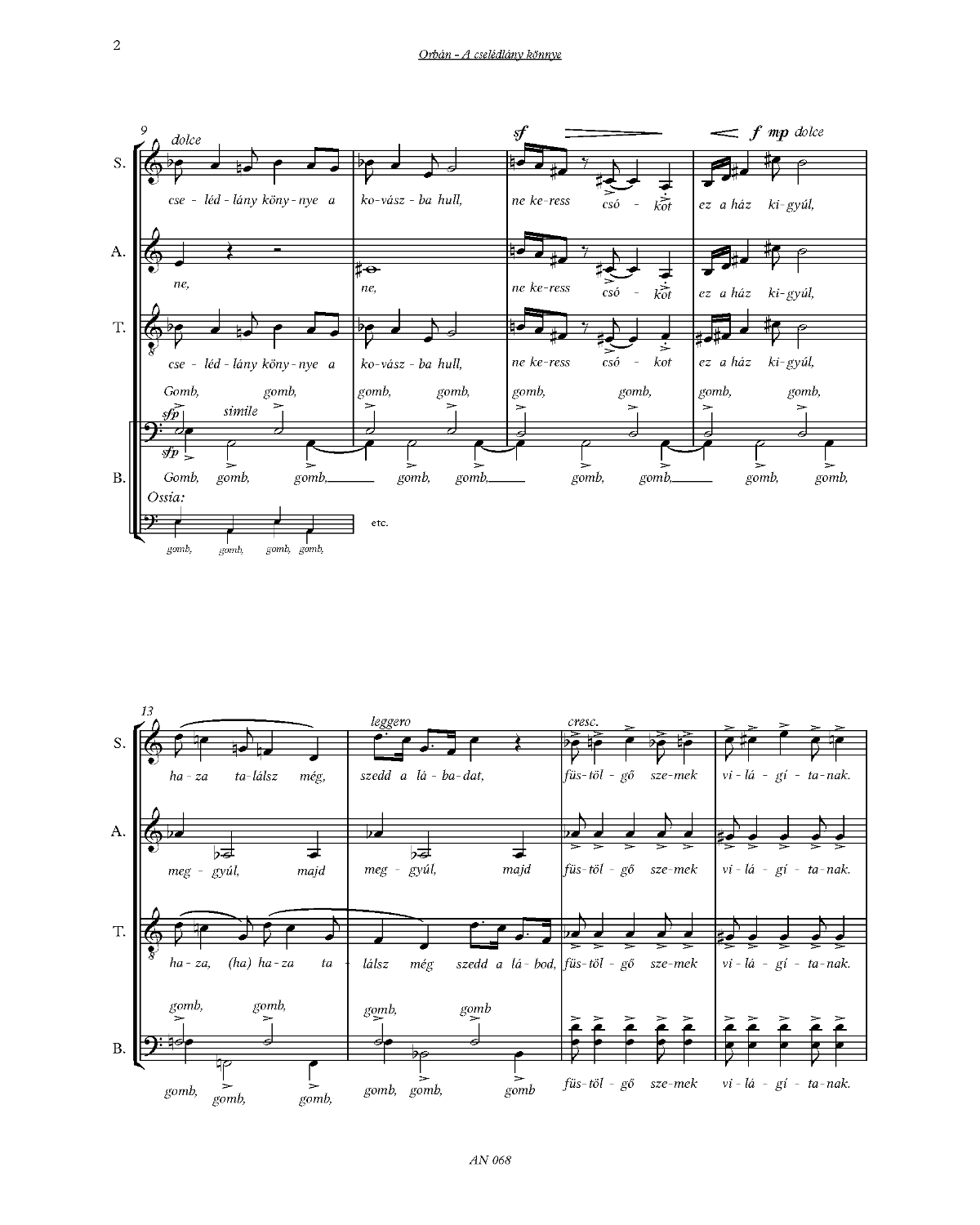 György Orbán: A cselédlány könnye (SATB)