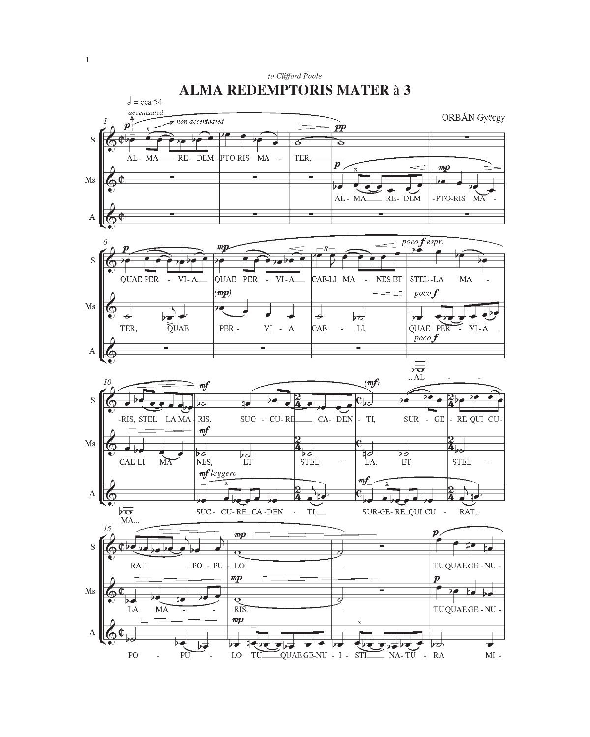 György Orbán: Alma redemptoris mater à 3 (SMsA)