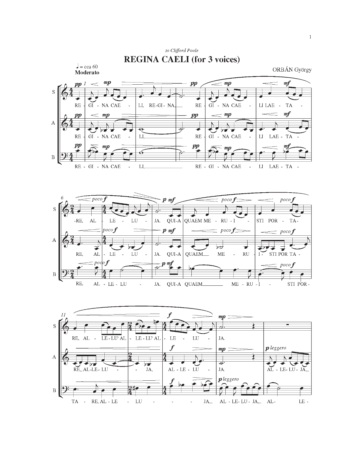György Orbán: Regina caeli - for 3 voices (SAB)