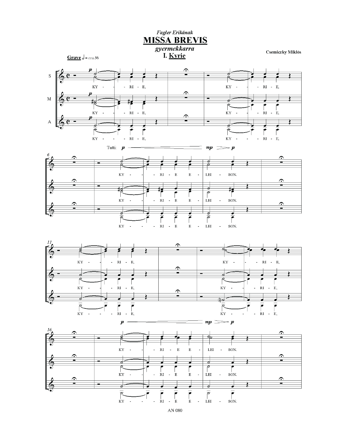 Miklós Csemiczky: Missa Brevis (SSAA)