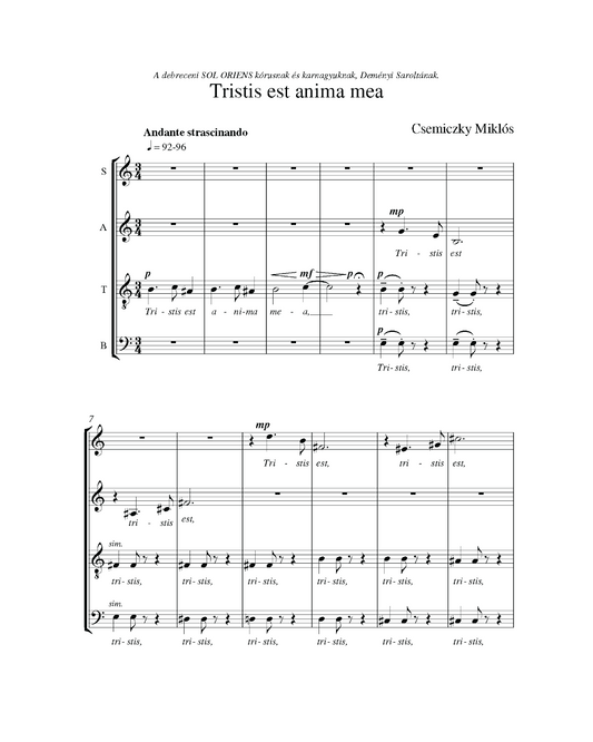 Miklós Csemiczky: Tristis est anima mea (SATB)