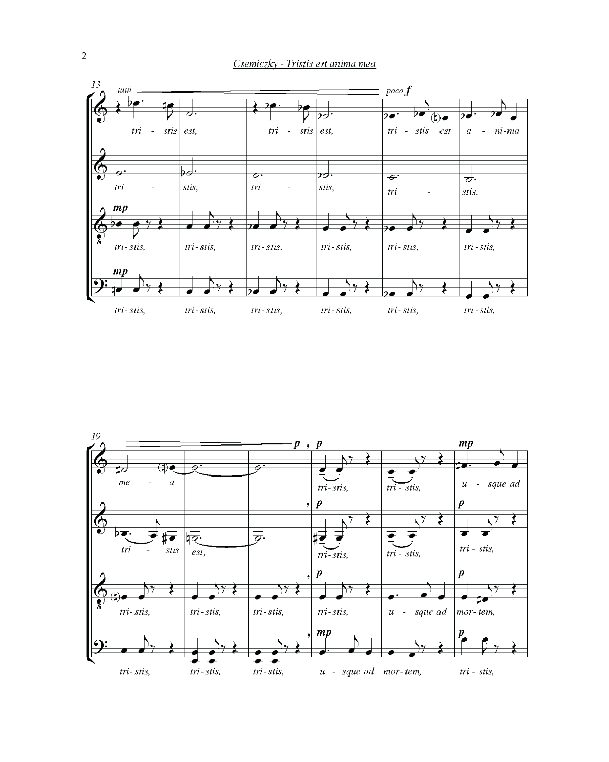 Miklós Csemiczky: Tristis est anima mea (SATB)