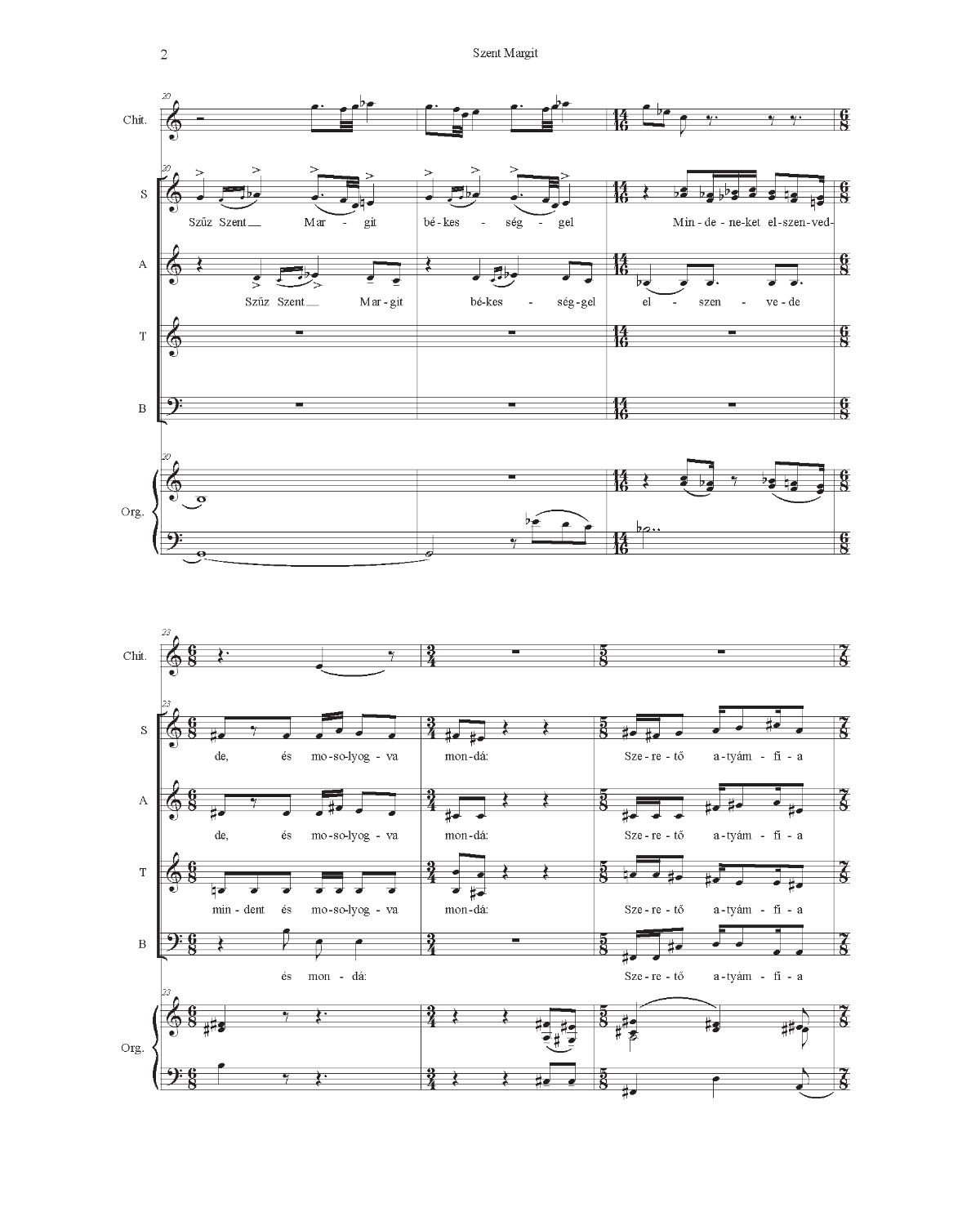 György Selmeczi: Szent Margit - unison (SATB, instruments)
