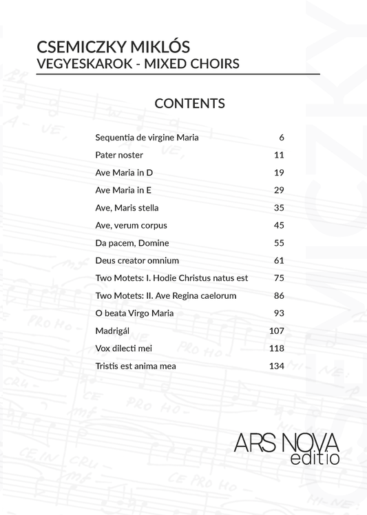 Miklós Csemiczky: Mixed Choirs (SATB)