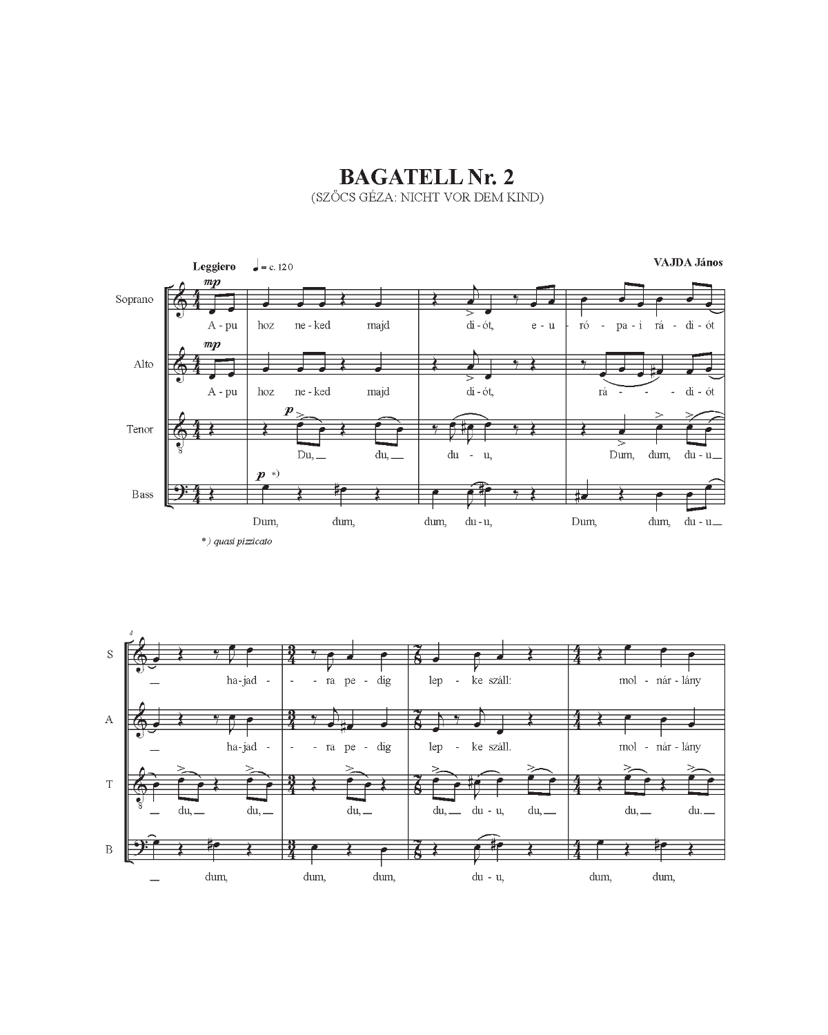 János Vajda: Kilenc bagatell (SATB)