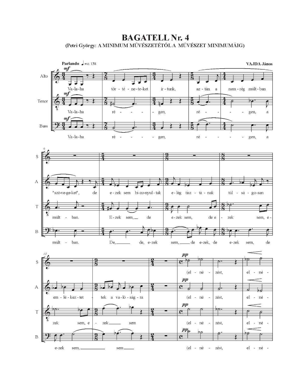 János Vajda: Kilenc bagatell (SATB)