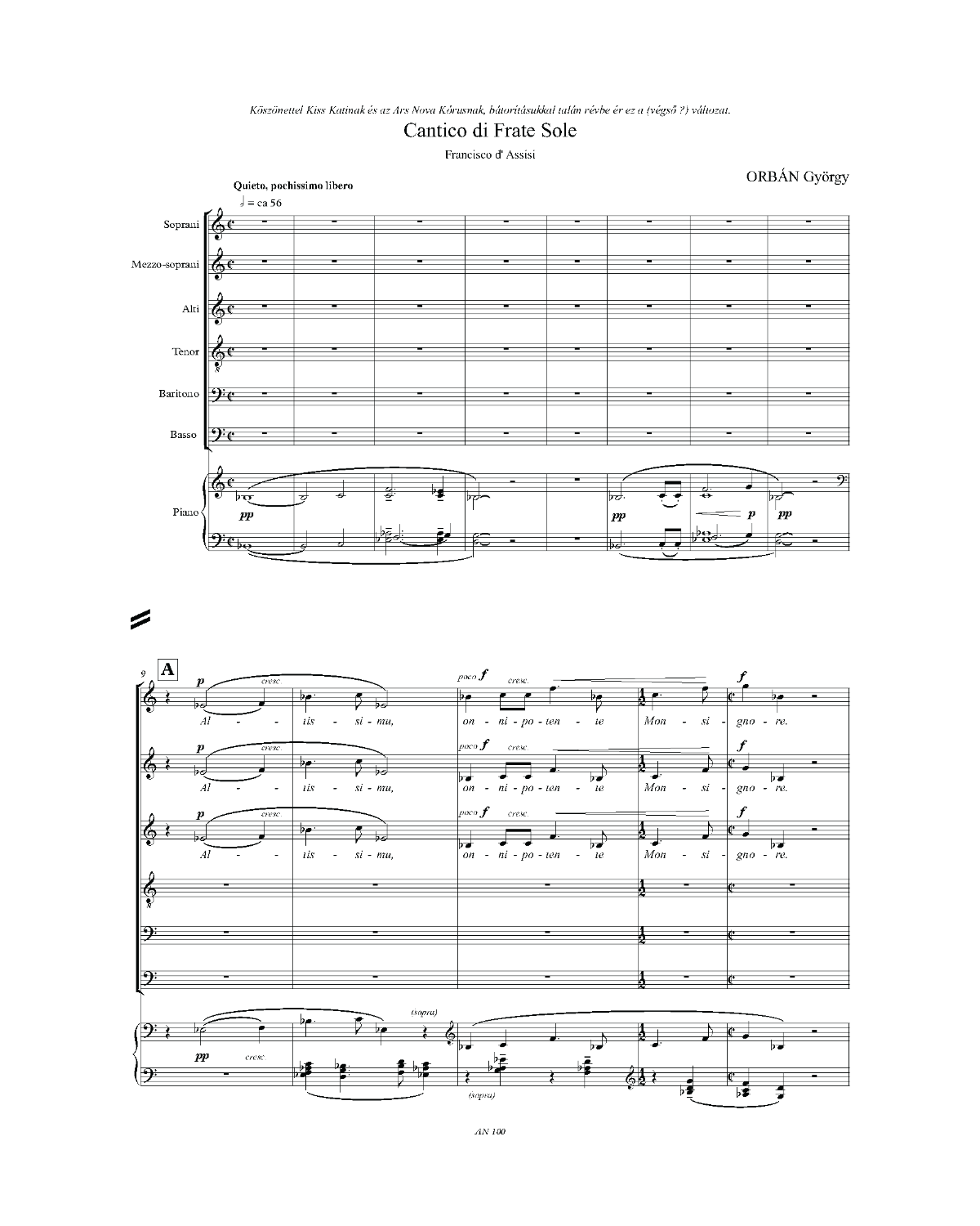 György Orbán: Cantico di Frate Sole (SMsATBB, piano)