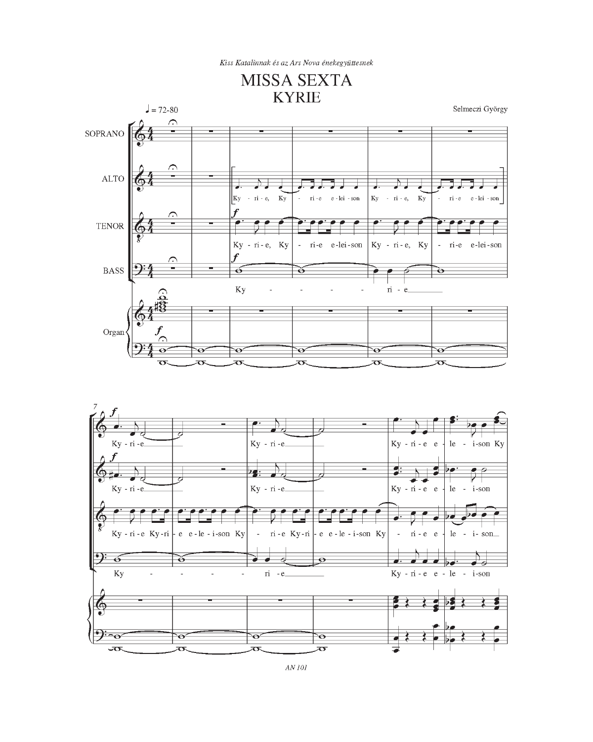 György Selmeczi: Missa Sexta (SATB, organ)