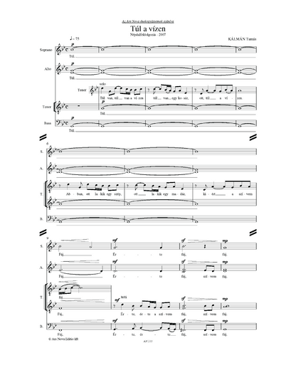 Tamás Kálmán: Túl a vizen (SATB)