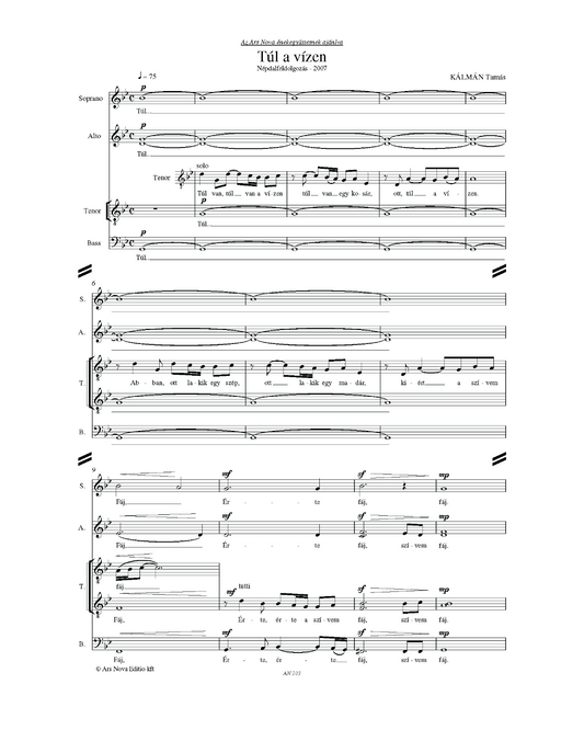 Tamás Kálmán: Túl a vizen (SATB)