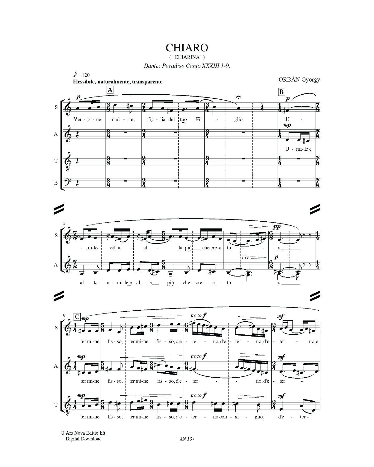 György Orbán: Chiaro (SATB)
