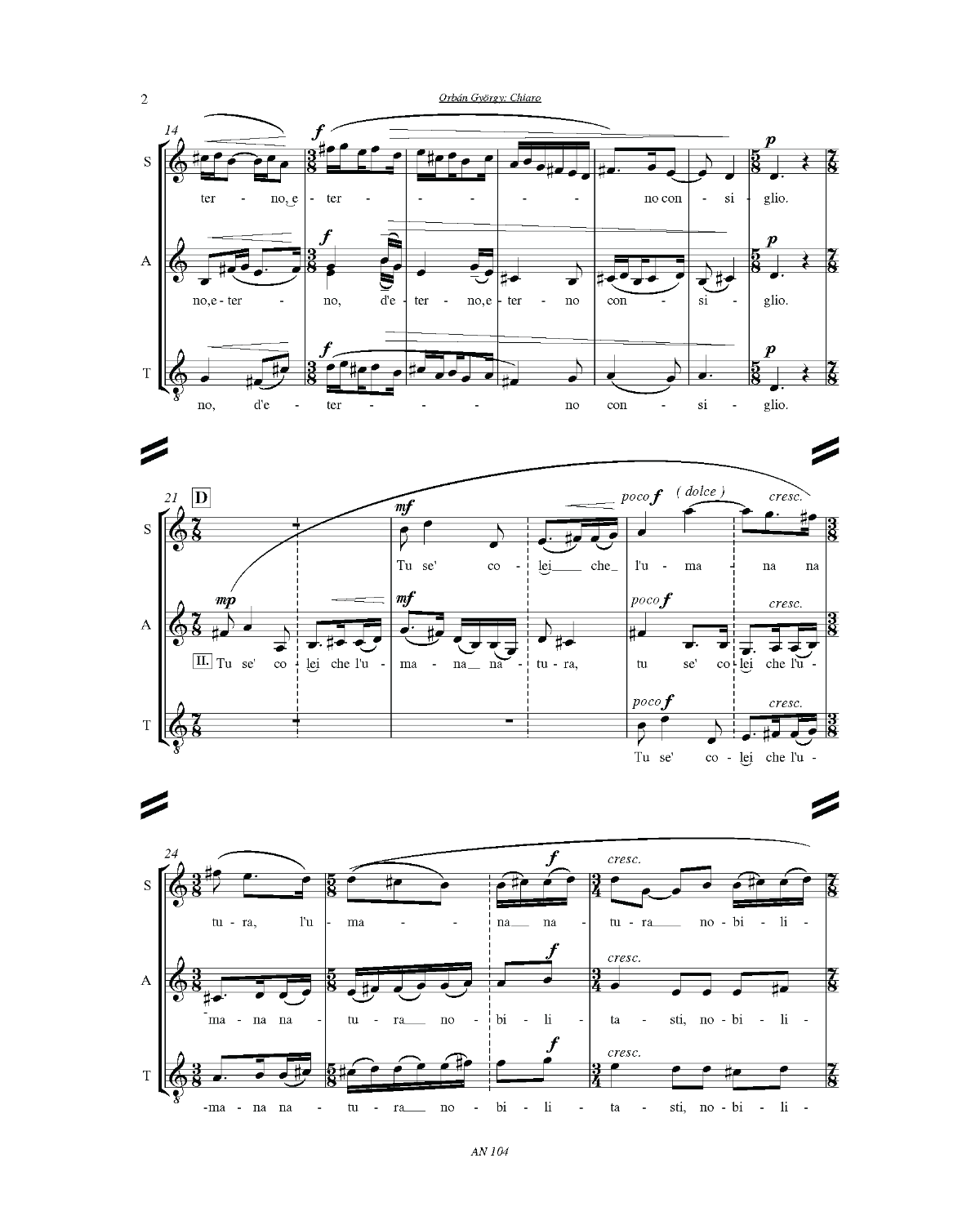 György Orbán: Chiaro (SATB)