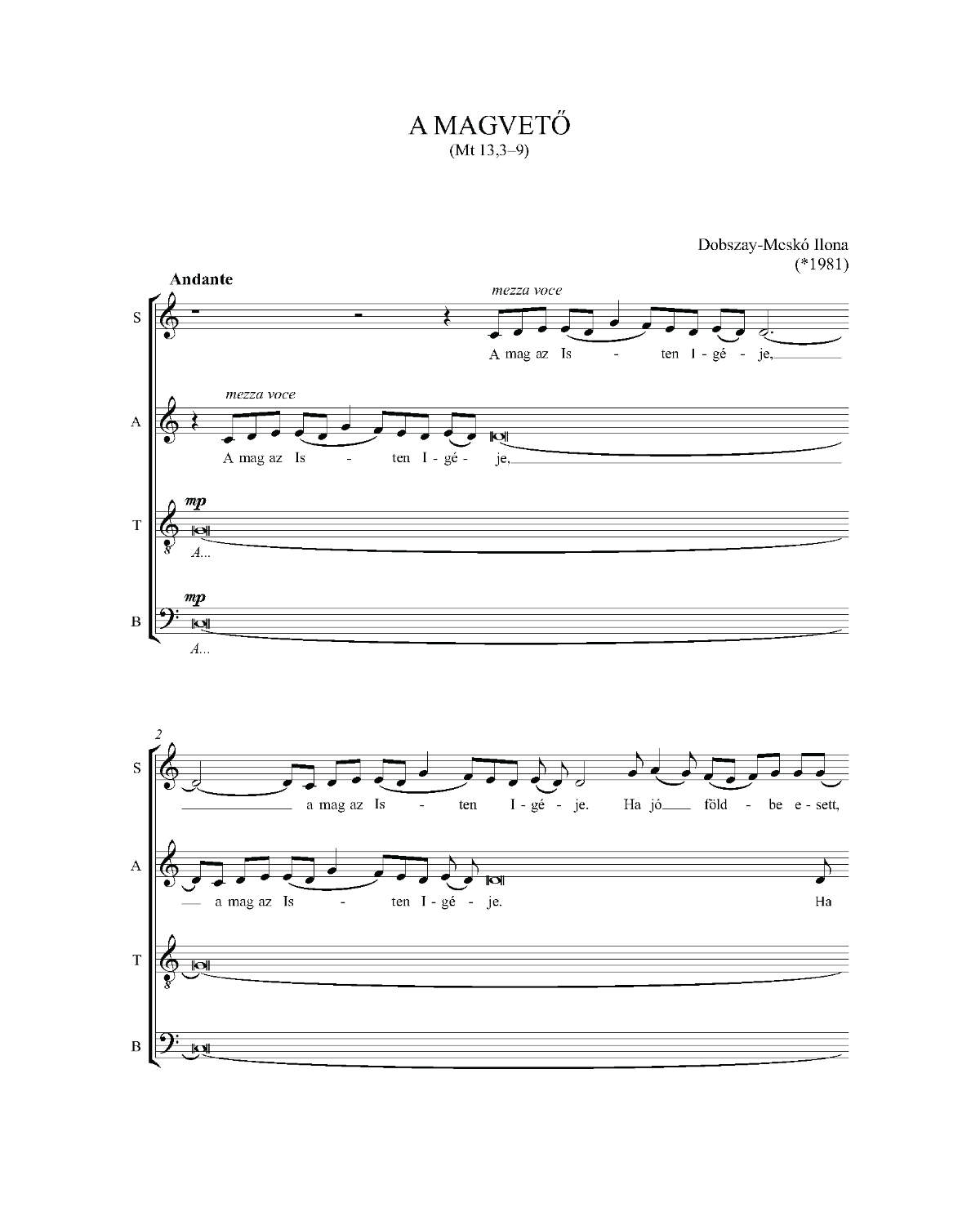 Ilona Dobszay-Meskó: Four Motets (SATB)