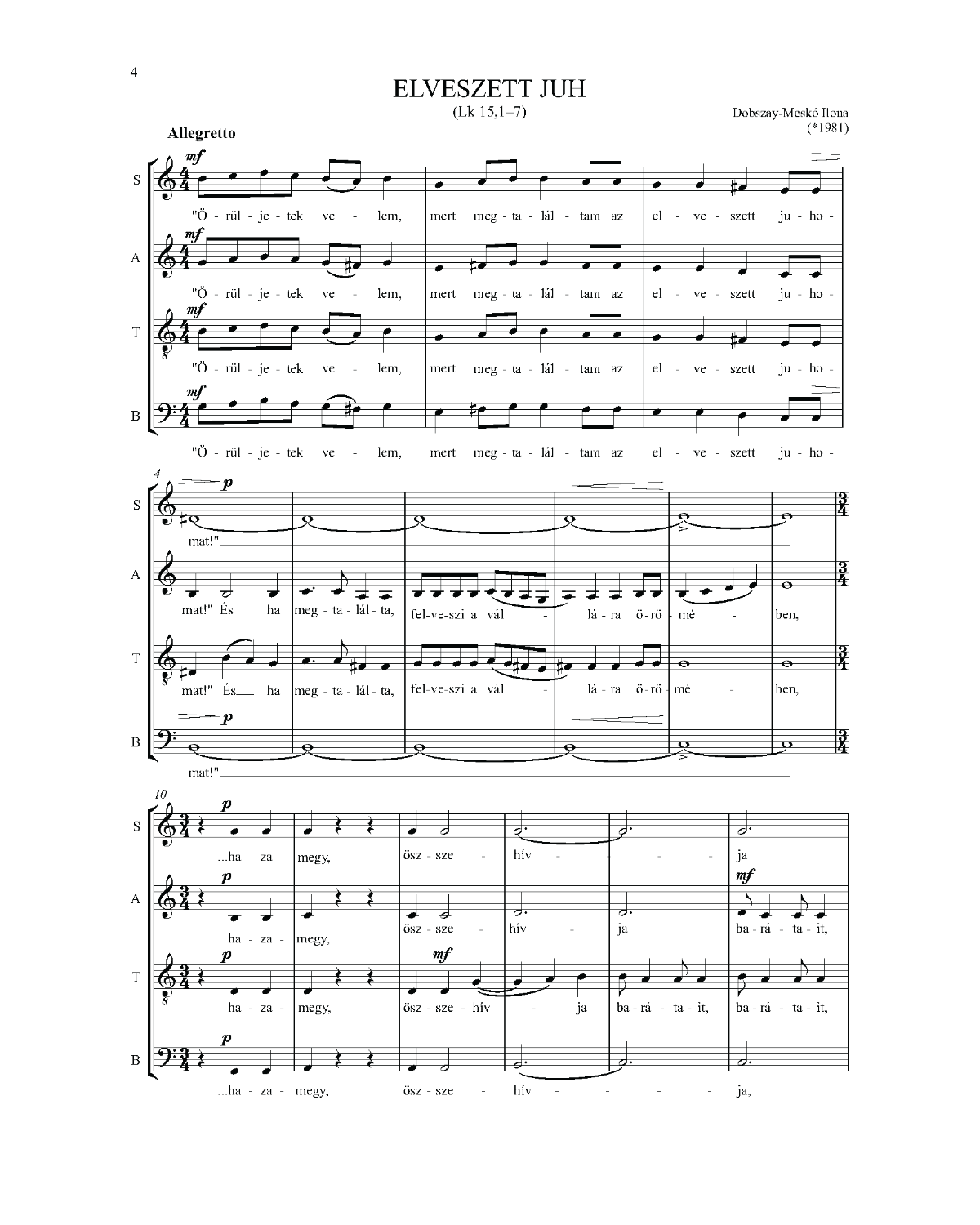 Ilona Dobszay-Meskó: Four Motets (SATB)